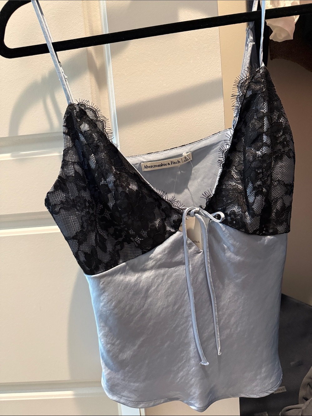 Abercrombie & Fitch Light Blue Satin Cami with Black Lace